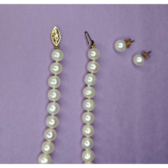 Vintage CP Pearl Necklace Earrings Set 14K Gold Filigree Clasp Bridal Jewelry 2x - Picture 11 of 16